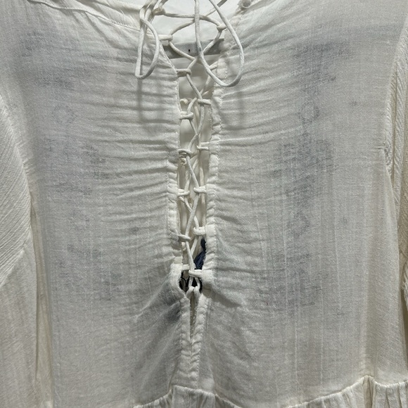 Free People Lace-Up White Top Size Medium - Picture 6 of 9